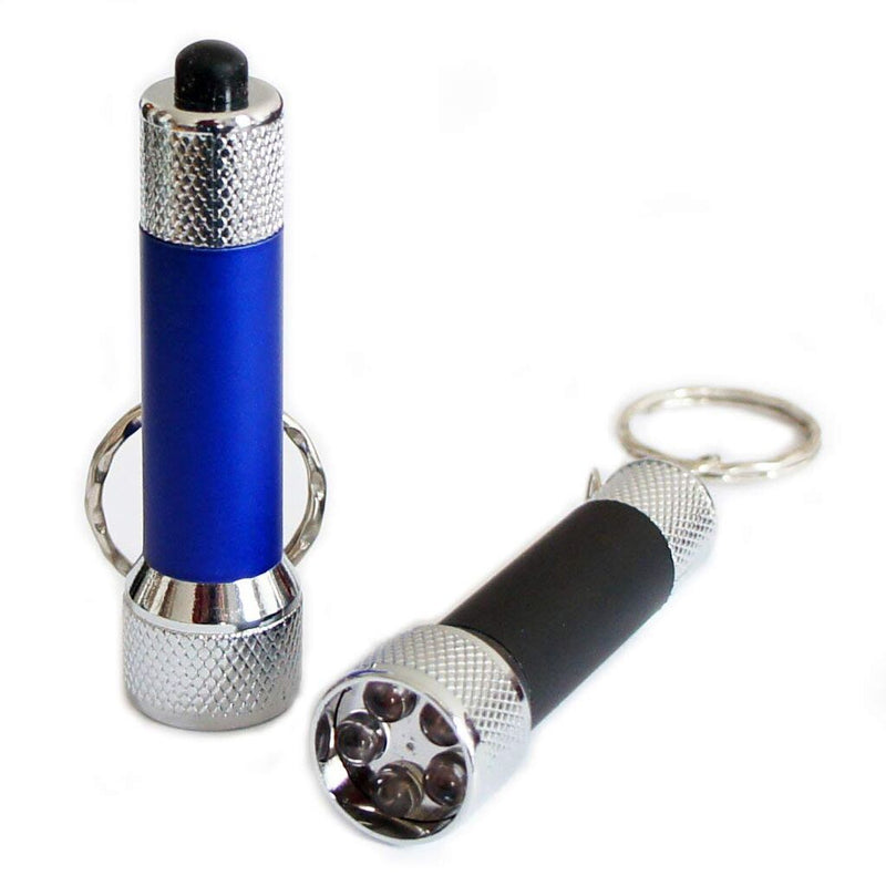 Two assorted colour lightweight LED metal torches with key rings