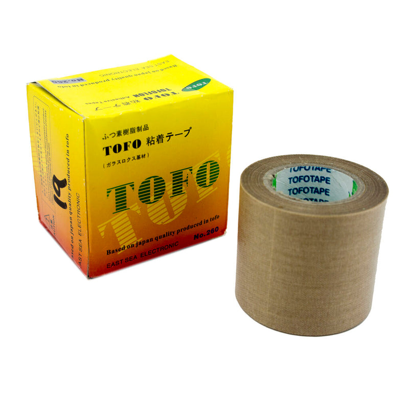 Roll of 50mm wide PTFE coated adhesive tape in brown.