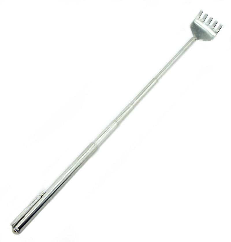 Telescopic steel backscratcher fully extended to 50 cm.