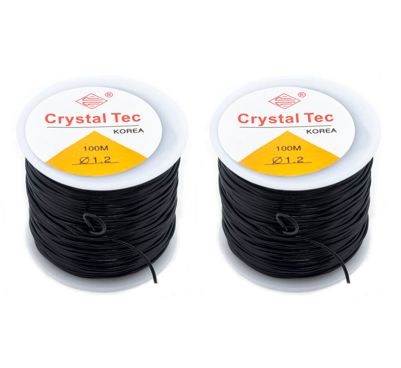 Two spools of black glossy stretchy string for jewellery making