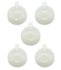 Five large round toy squeakers in cloudy white plastic, 50 mm diameter.