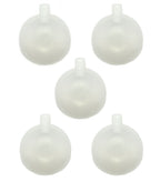 Five large round toy squeakers in cloudy white plastic, 50 mm diameter.