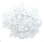 Pack of 500 white plastic 3 prong shirt clips on display.