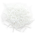 Pack of small white plastic alligator shirt clips for garments.