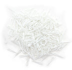 Pack of small white plastic alligator shirt clips for garments.