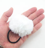 A Pair of Fluffy White Pom Pom Elasticated Stretch Hair Bands Ponytail Loops - 70 mm