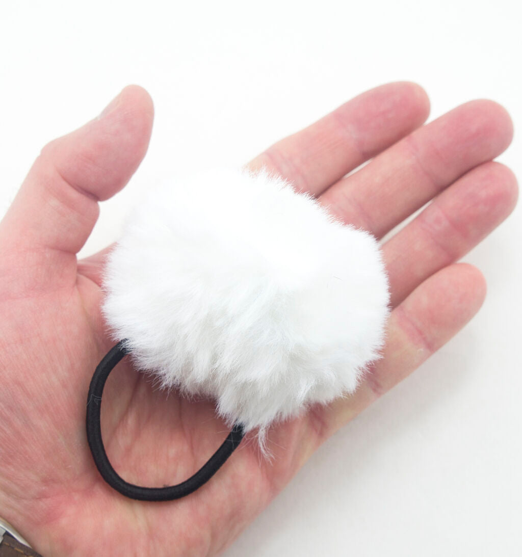 A Pair of Fluffy White Pom Pom Elasticated Stretch Hair Bands Ponytail Loops - 70 mm