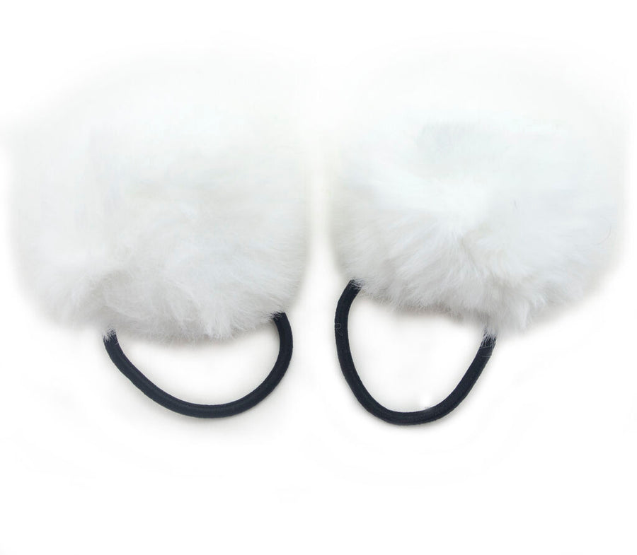 A Pair of Fluffy White Pom Pom Elasticated Stretch Hair Bands Ponytail Loops - 70 mm