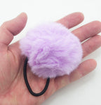 A Pair of Fluffy Lilac Pom Pom Elasticated Stretch Hair Bands Ponytail Loops - 70 mm