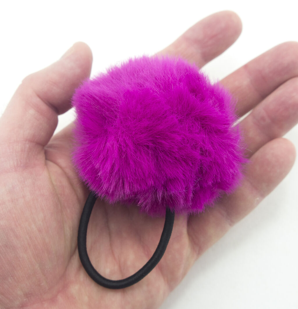 A Pair of Fluffy Magenta Pom Pom Elasticated Stretch Hair Bands Ponytail Loops - 70 mm