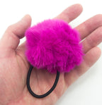 A Pair of Fluffy Magenta Pom Pom Elasticated Stretch Hair Bands Ponytail Loops - 70 mm