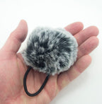 A Pair of Fluffy Grey-Black Pom Pom Elasticated Stretch Hair Bands Ponytail Loops - 70 mm