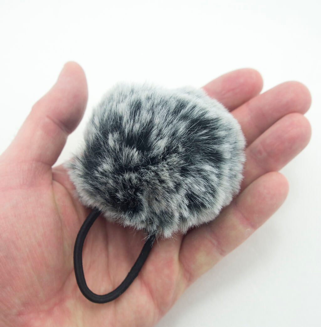 A Pair of Fluffy Grey-Black Pom Pom Elasticated Stretch Hair Bands Ponytail Loops - 70 mm