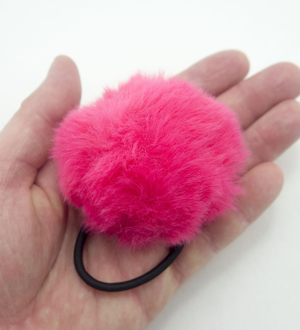 A Pair of Fluffy Raspberry Pom Pom Elasticated Stretch Hair Bands Ponytail Loops - 70 mm