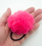 A Pair of Fluffy Raspberry Pom Pom Elasticated Stretch Hair Bands Ponytail Loops - 70 mm