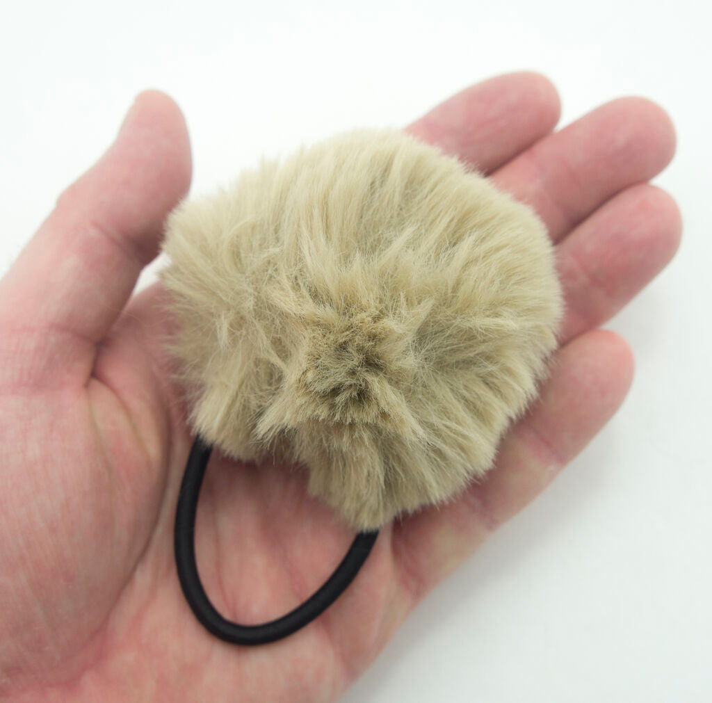 A Pair of Fluffy Pale Brown Pom Pom Elasticated Stretch Hair Bands Ponytail Loops - 70 mm