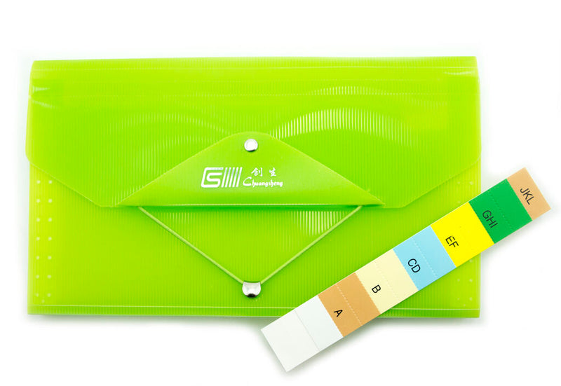 Green expanding wallet file organiser with A-Z index tabs.