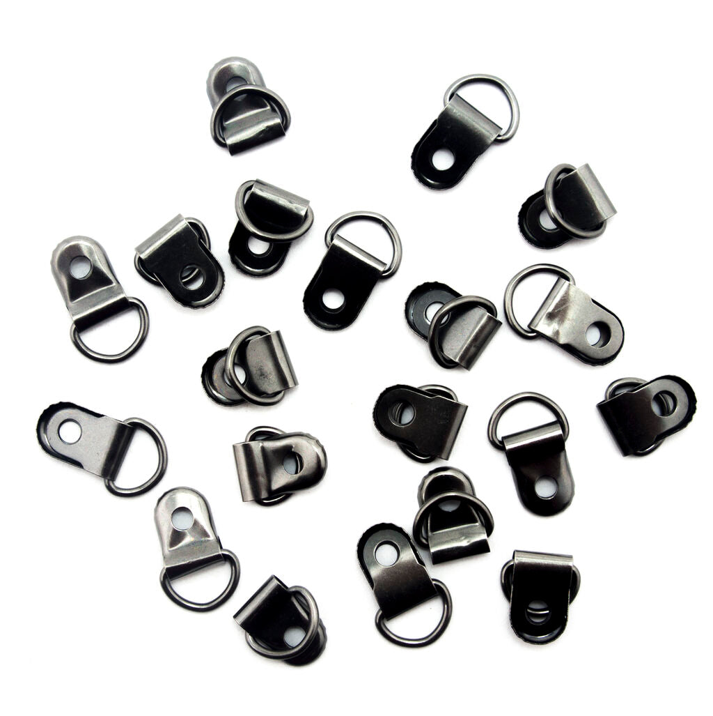 Pack of 20 dark gunmetal shoe lace eyelets in various angles.
