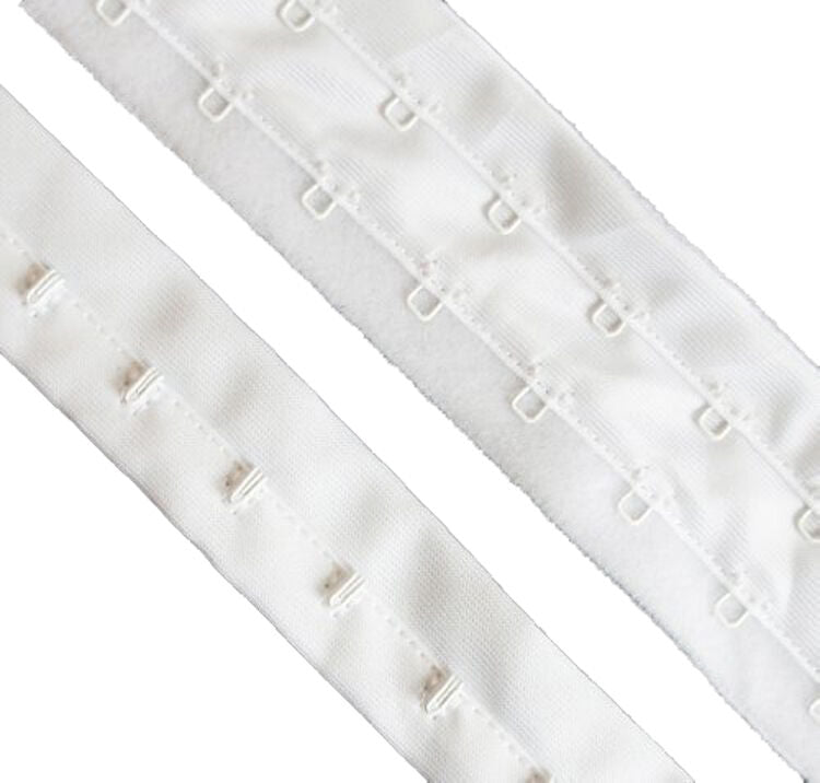 1 metre of white bra continuous hook and eye tape with plush backing