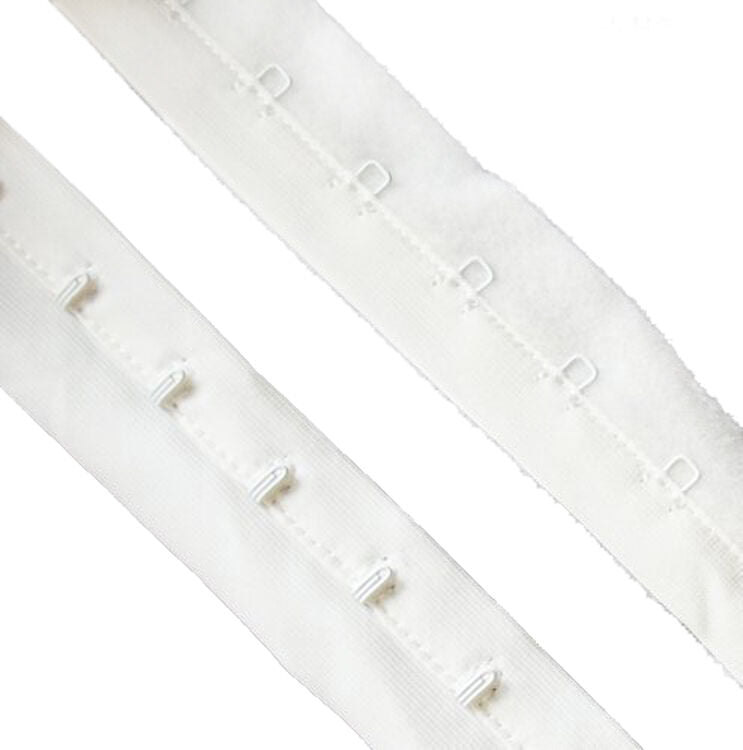 1 metre of white plush backed polyester/nylon bra hook and eye tape