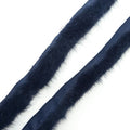 Thin navy blue mink fur piping trim displayed on a white background.