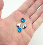 Sea Blue Crystal Glass Teardrop Sew On Embellishments with Silver-Grey Tone Backing - 10 x 14mm - Pack of 50