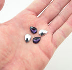 Deep Purple Crystal Glass Teardrop Sew On Embellishments with Silver-Grey Tone Backing - 10 x 14mm - Pack of 50