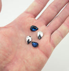 Navy Blue Crystal Glass Teardrop Sew On Embellishments with Silver-Grey Tone Backing - 10 x 14mm - Pack of 50