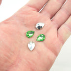 Grass Green Crystal Glass Teardrop Sew On Embellishments with Silver-Grey Tone Backing - 10 x 14mm - Pack of 50