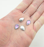 Lilac Crystal Glass Teardrop Sew On Embellishments with Silver-Grey Tone Backing - 10 x 14mm - Pack of 50
