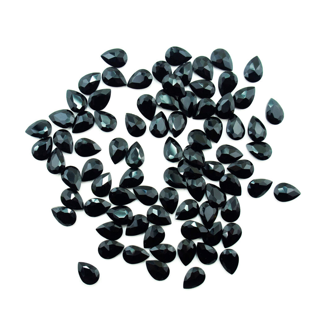 Pack of 50 black crystal glass teardrop embellishments