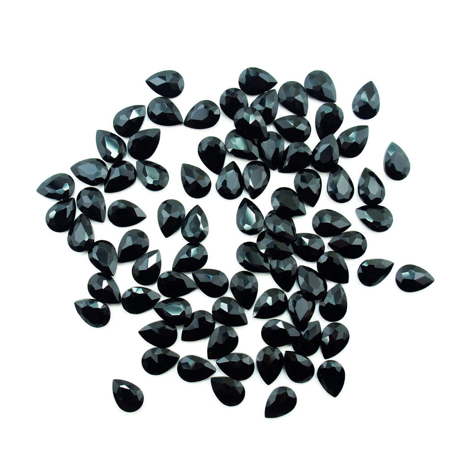 Black Crystal Glass Teardrop Sew On Embellishments with Silver-Grey Tone Backing - 10 x 14mm - Pack of 50
