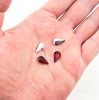 Red Crystal Glass Teardrop Sew On Embellishments with Silver-Grey Tone Backing - 8 x 13mm - Pack of 50