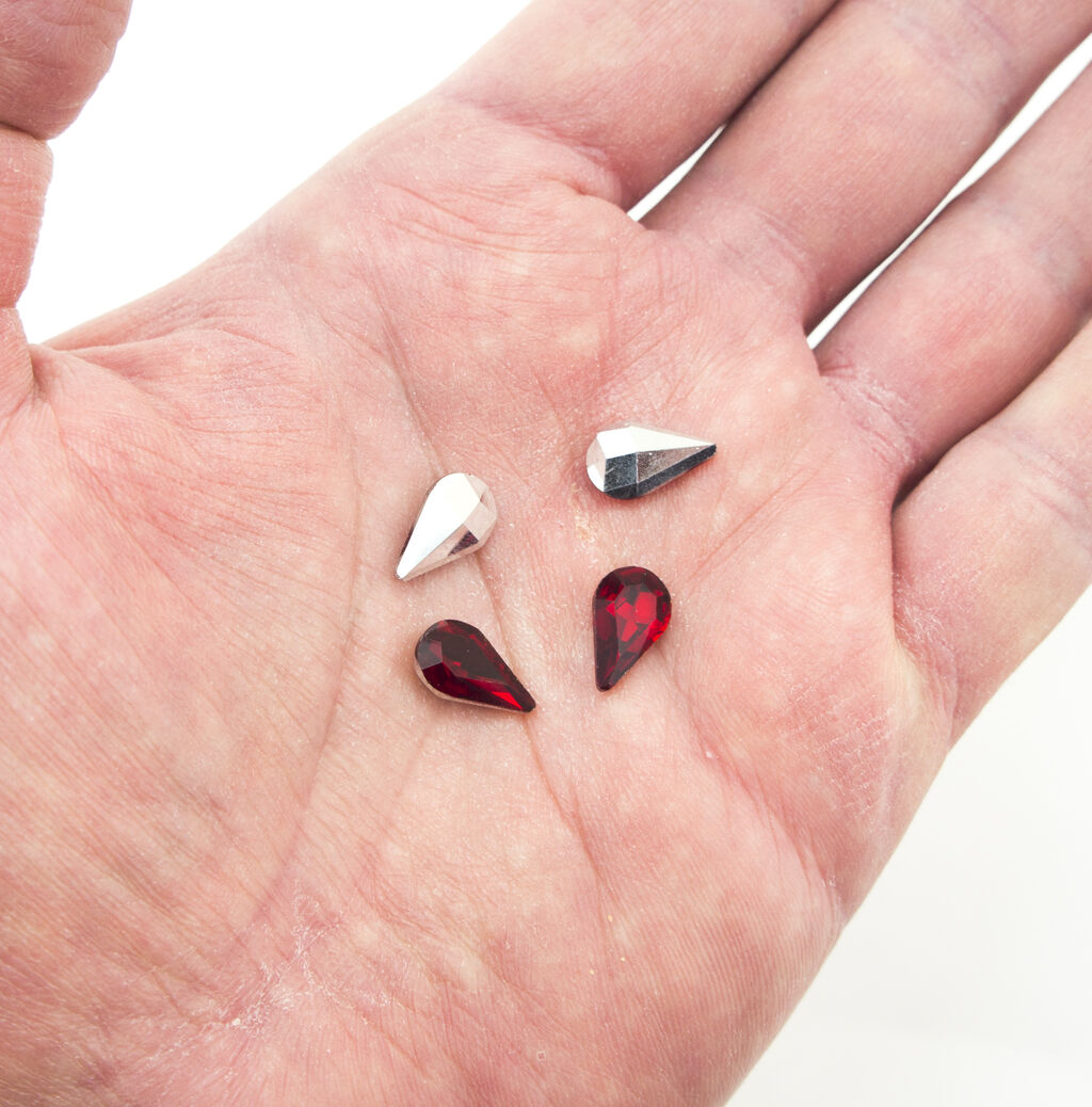 Red Crystal Glass Teardrop Sew On Embellishments with Silver-Grey Tone Backing - 8 x 13mm - Pack of 50