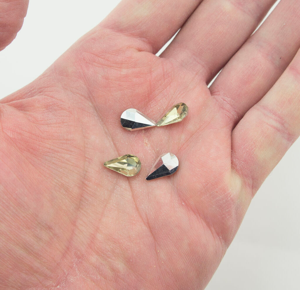 Golden Champagne Crystal Glass Teardrop Sew On Embellishments with Silver-Grey Tone Backing - 8 x 13mm - Pack of 50