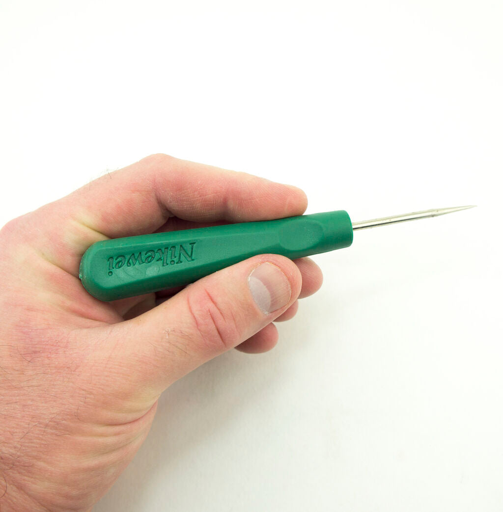 Close-up of the professional awl showcasing its durable design.