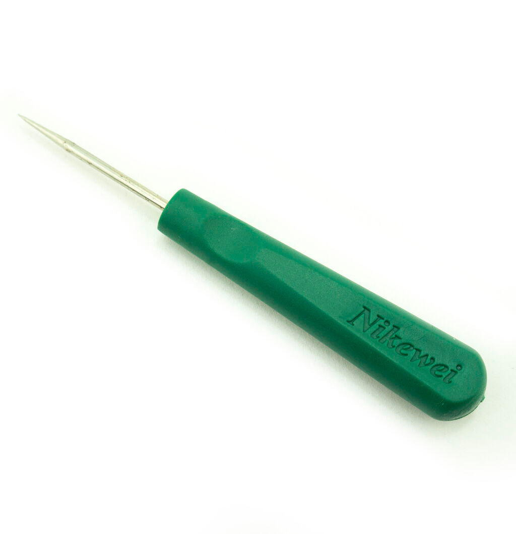 Professional awl with green acrylic handle and steel shaft.