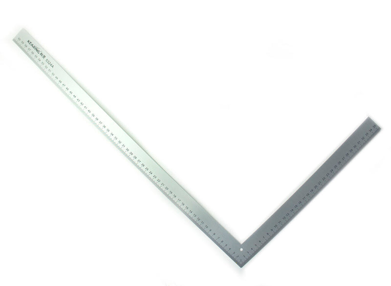 Aluminium L-shaped ruler showing metric and imperial measurements
