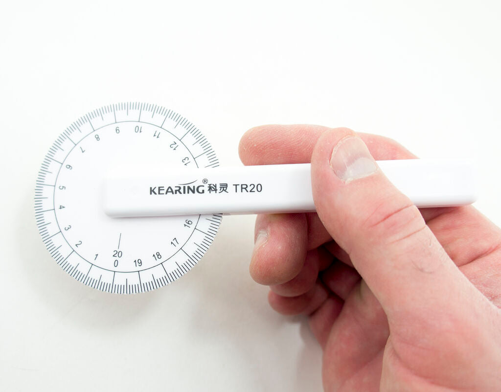 Close-up of the measuring wheel's 20cm circumference.