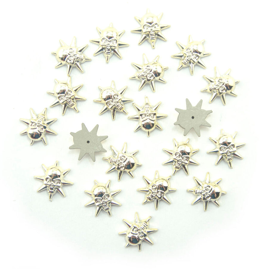 Light Gold Tone Star Skull Embellishments with Pin Fix - 20 mm Diameter - Set of 20