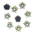 Five-pointed multicoloured crystal glass star embellishments.