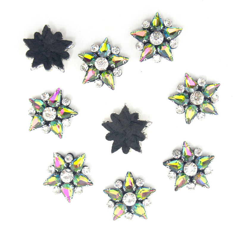 Five-pointed multicoloured crystal glass star embellishments.