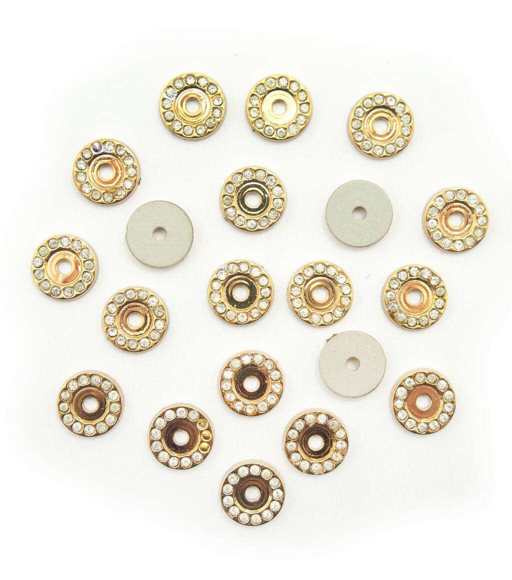 Pack of 20 round gold tone crystal embellishments