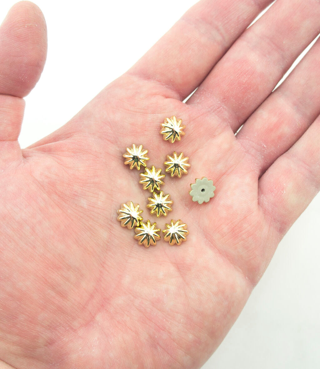 Sun Ray Gold Tone Trims Embellishments with Pin Fix - 10 mm Diameter - Pack of 30