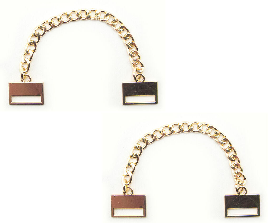 Gold tone pendant chain displayed on a white background.