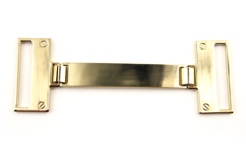 Gold tone metal buckle for shoes and bags, 115 x 40 mm.