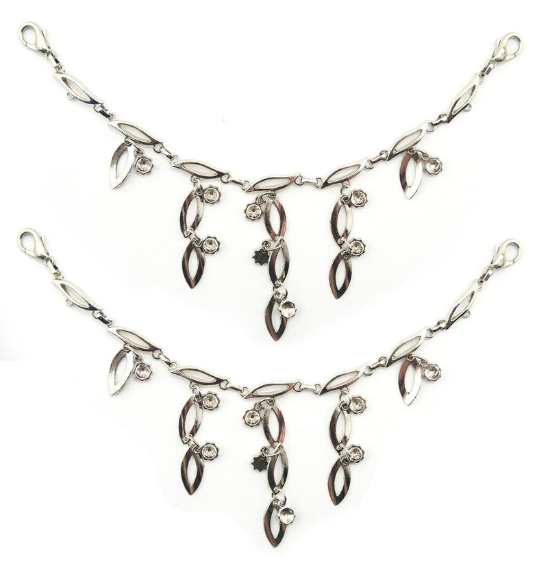 Silver tone metal leaf link chain with lobster clasps.