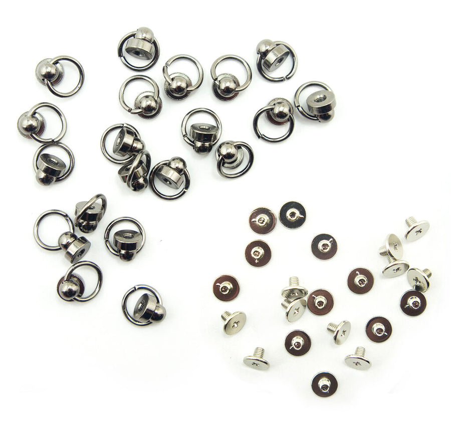 Gun Metal Tone Decorative Metal Binding Screws With Ring For Leather Goods Shoes Bags Garments