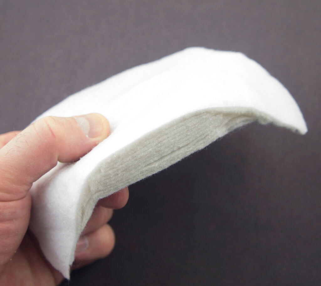 Close-up view of a shoulder pad showing its 2 cm thickness and layered design.