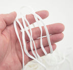 Close-up of 5 mm wide white elastic for crafts